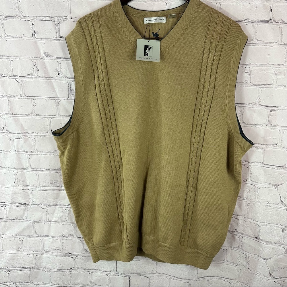 NWT Cypress Links Tan Knit sweater Vest golf wear khaki tan 100% cotton XXL